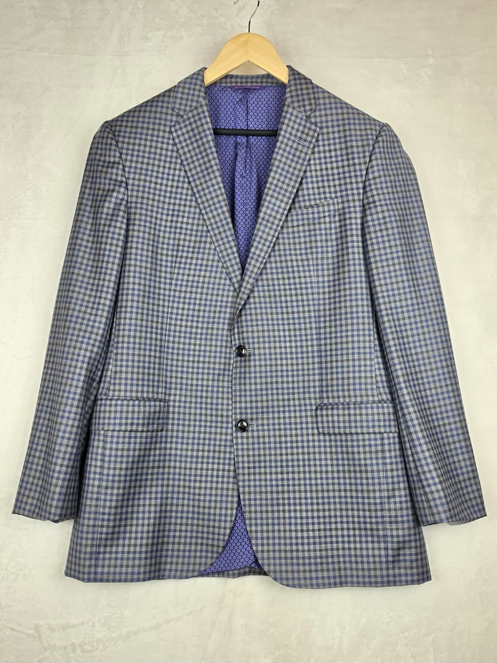 Ted Baker London Endurance Jay Blazer Mens 42L Gray Check 100% Wool Sport Coat